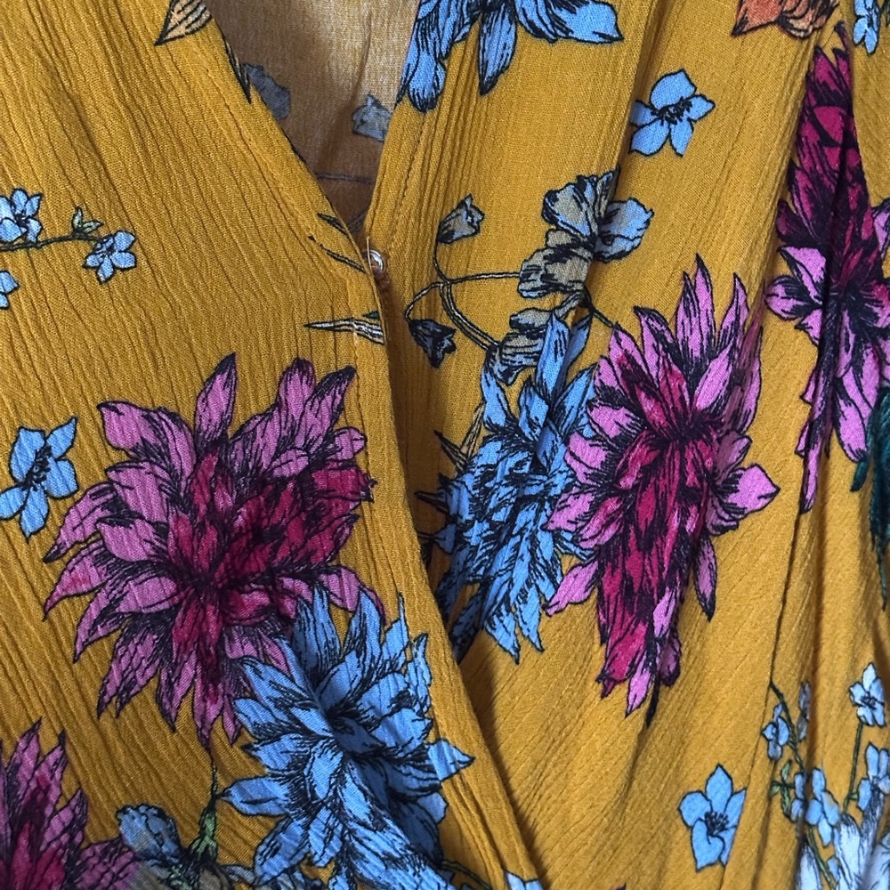Yellow Ruffled Wrap Sundress with Puff Sleeves - Picture 11 of 15